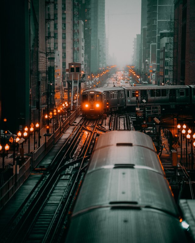Trains on Elevated Tracks — Gray