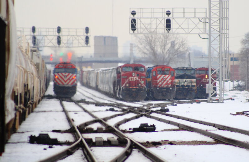 trains on snowy tracks