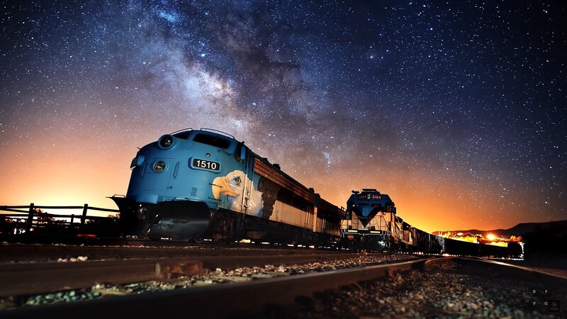 Trains under Starry Sky