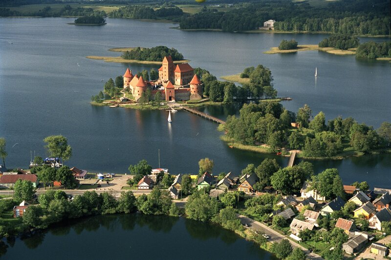 Trakai Island Castle — Blue, Serene, Afternoon, Photograph, Lake
