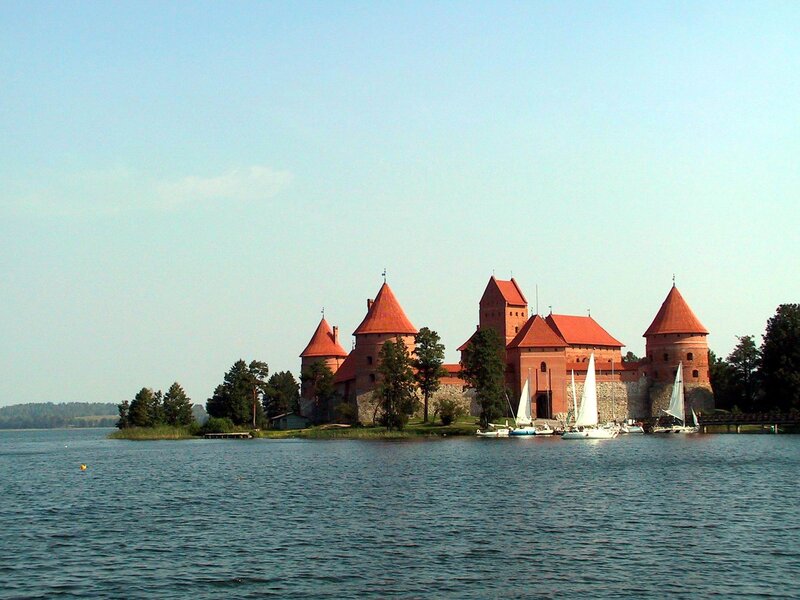 Trakai Island Castle — Blue, Serene, Afternoon, Photograph, Sailboats