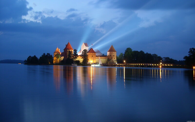 Trakai Island Castle — Blue, Serene, Night