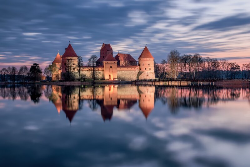 Trakai Island Castle — Blue, Serene, Sunset