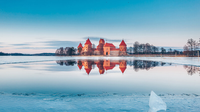 Trakai Island Castle — Blue, Serene, Winter, Photograph