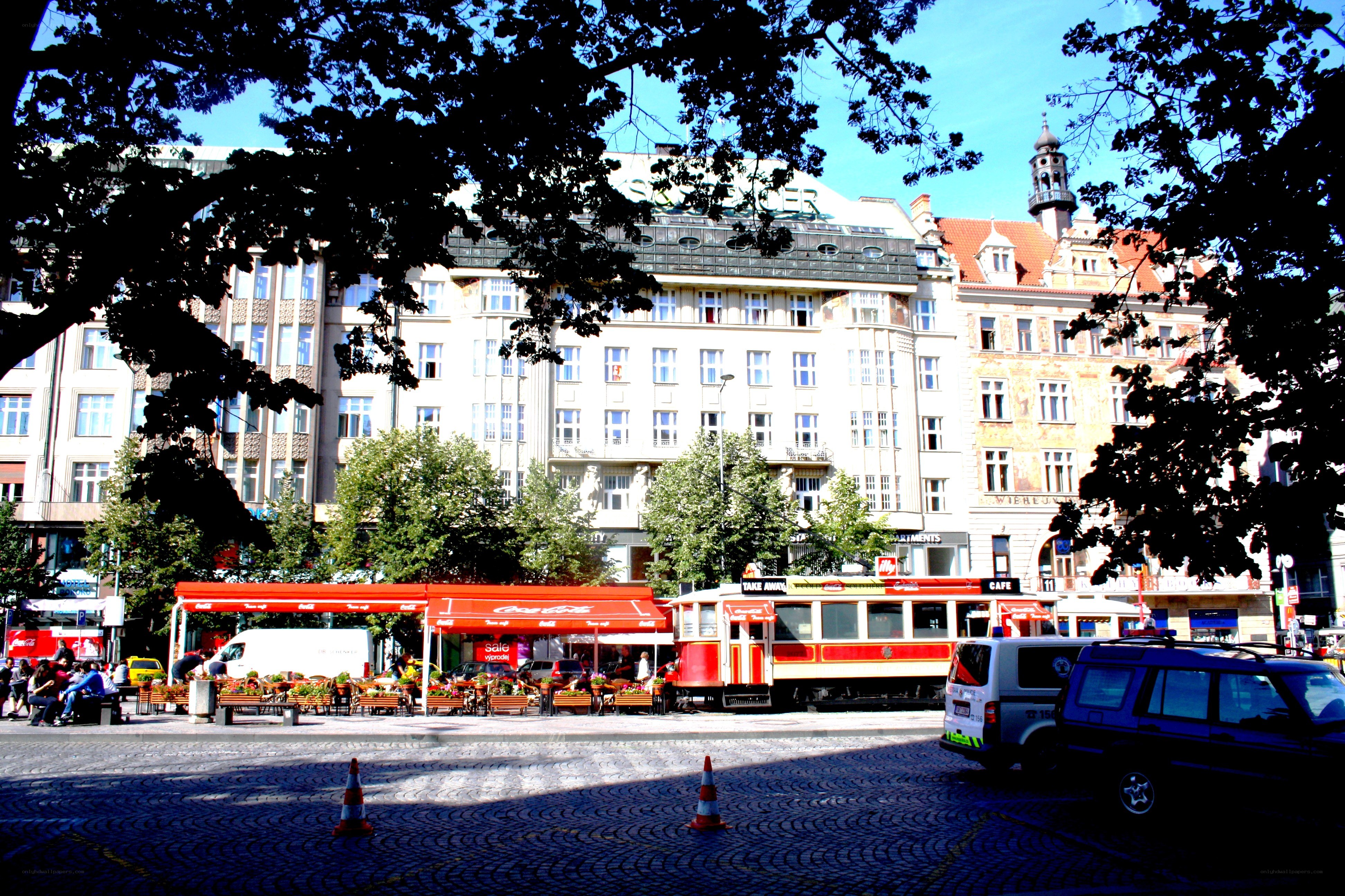 Tram and cafe in Prague