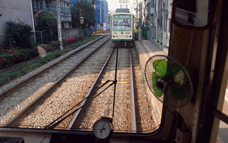 Tram approaching on tracks