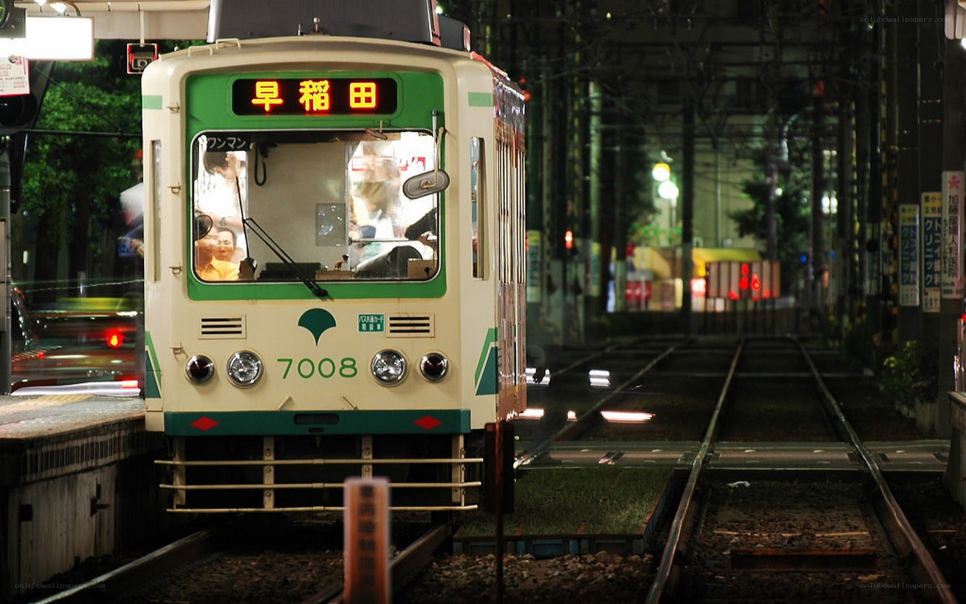 Tram at night in Japan