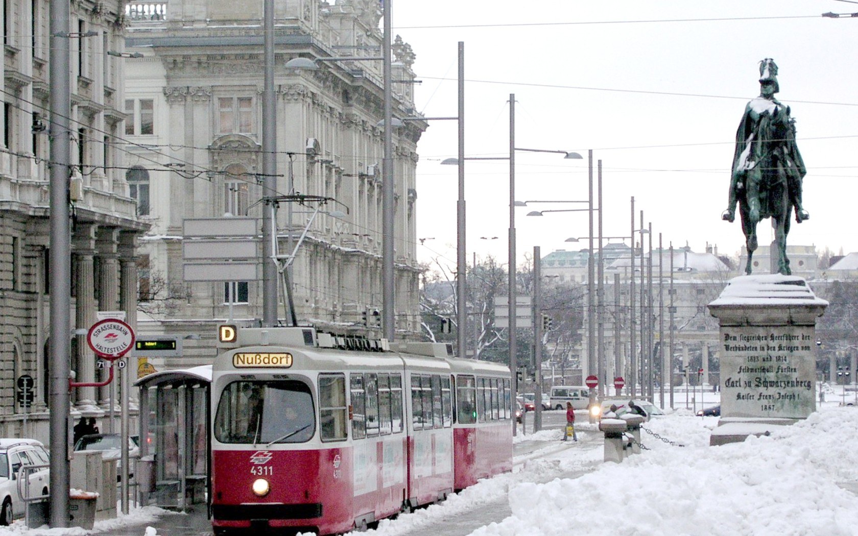 Tram in snowy Vienna