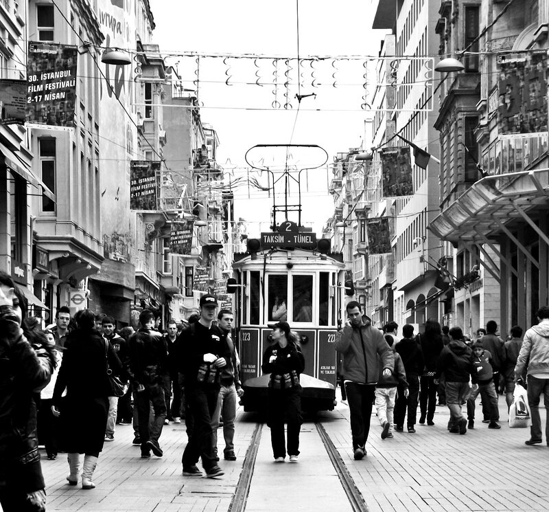 Tram on a busy street in Istanbul