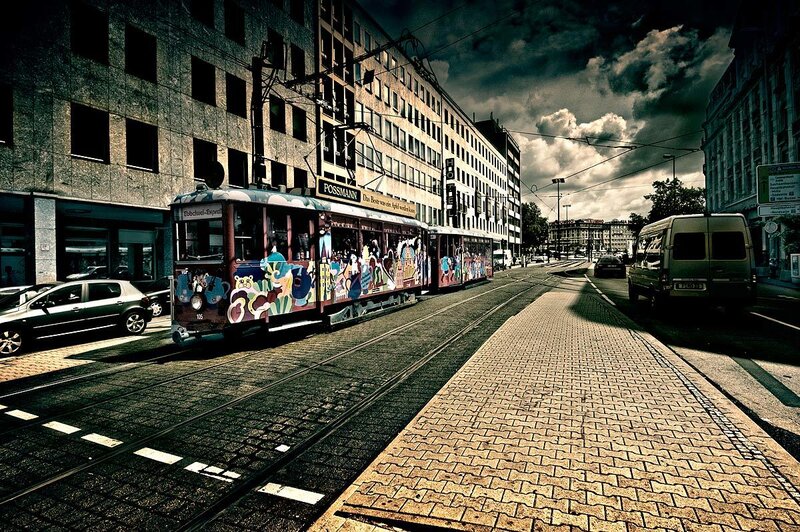 Tram on a city street