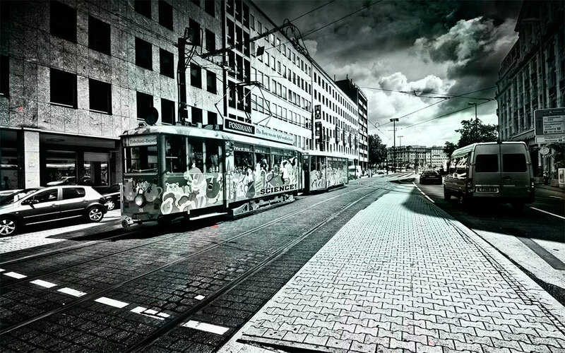 Tram on a city street