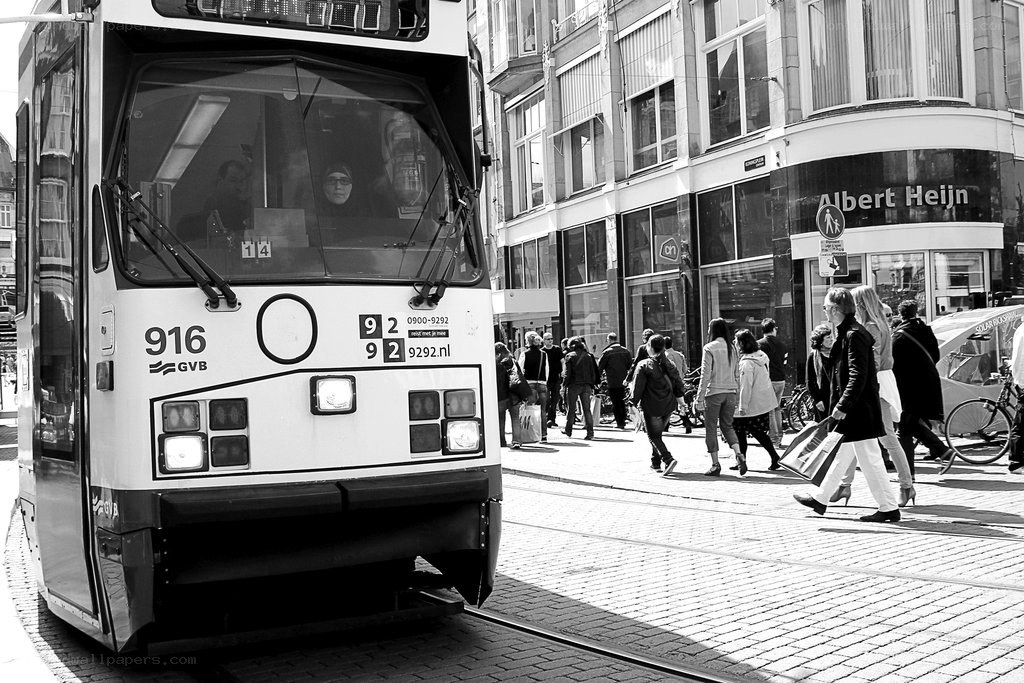 Tram on a city street