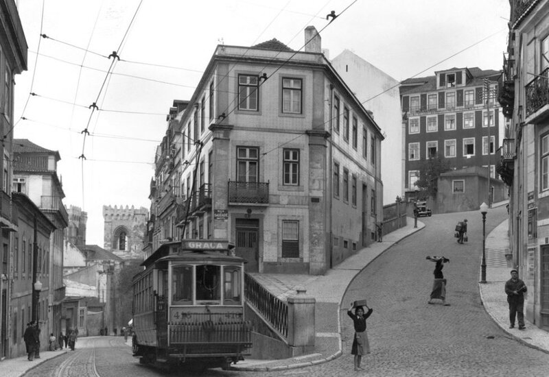 Tram on a steep street in Porto