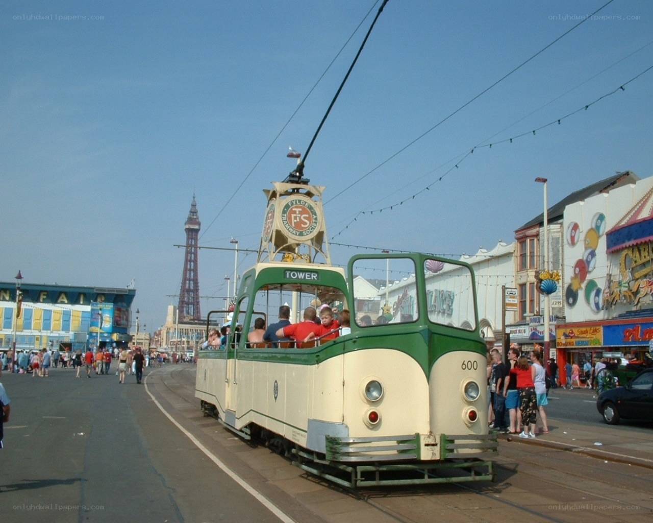 Tram on Blackpool promenade