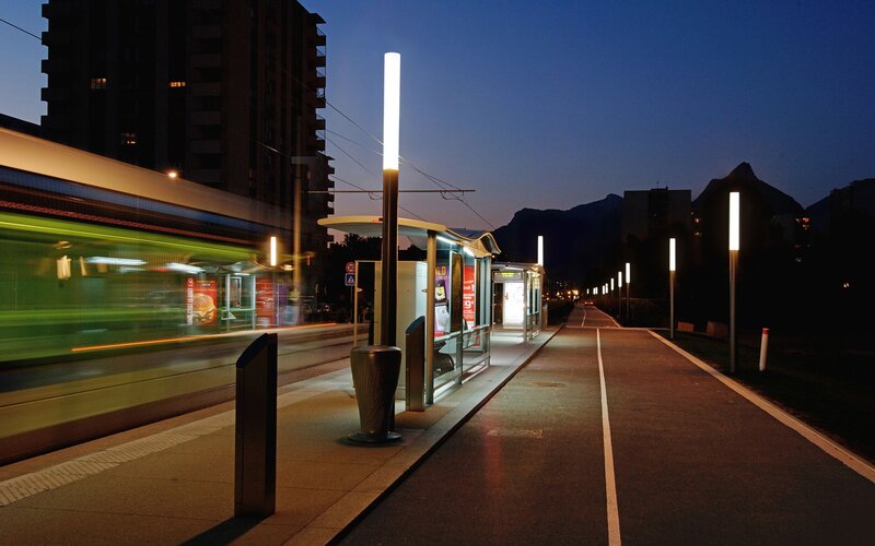 Tram station at dusk