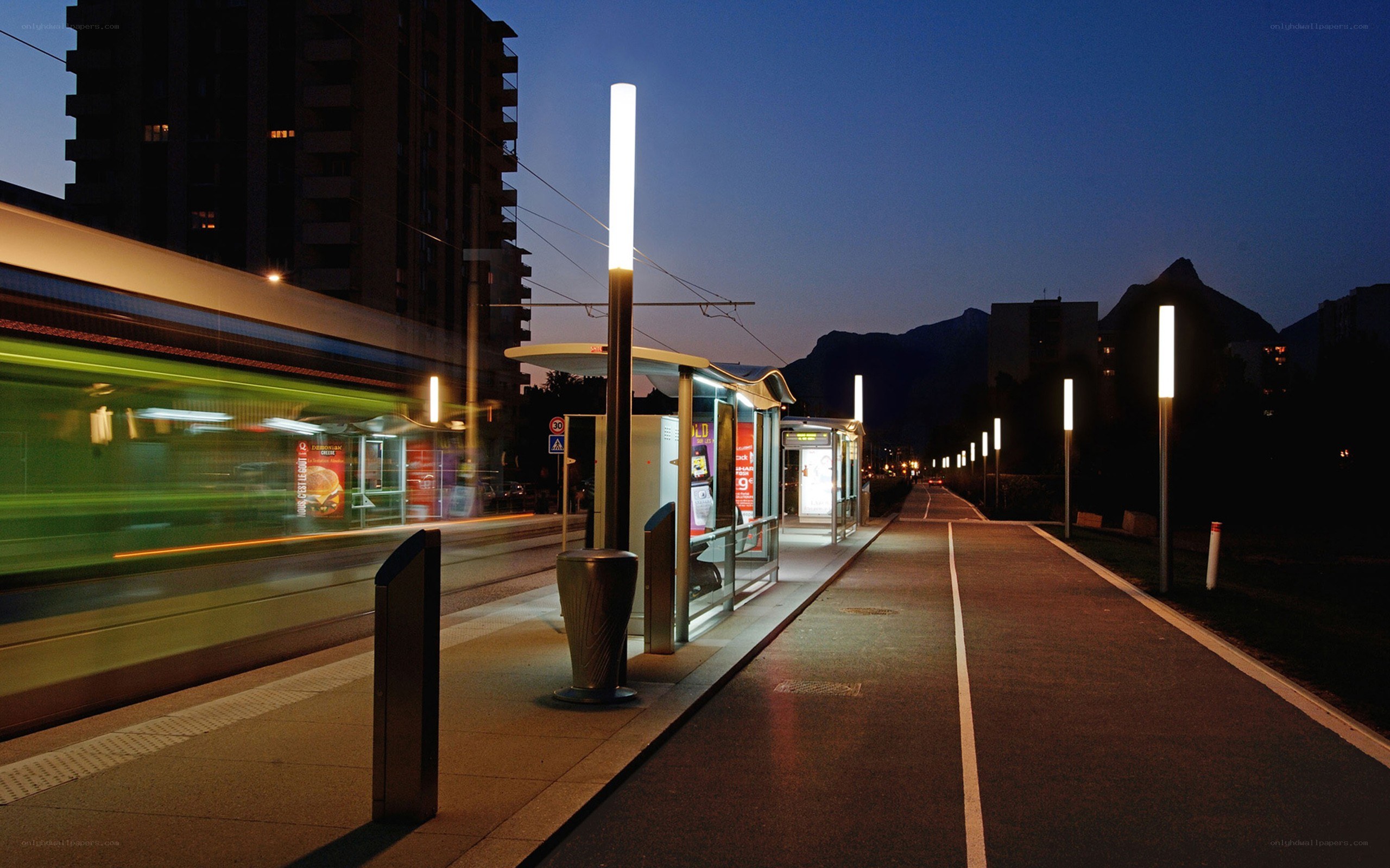 Tram station at dusk