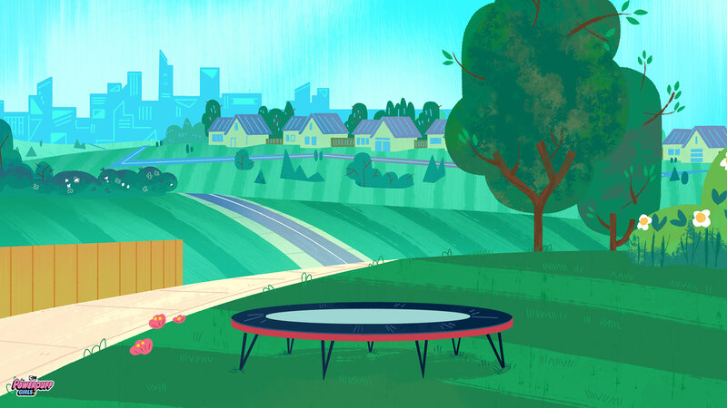 Trampoline in Backyard