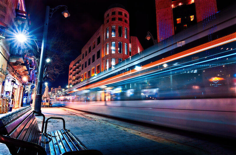 Trams Moving at Night