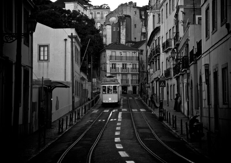 Trams on a Narrow Street — Black