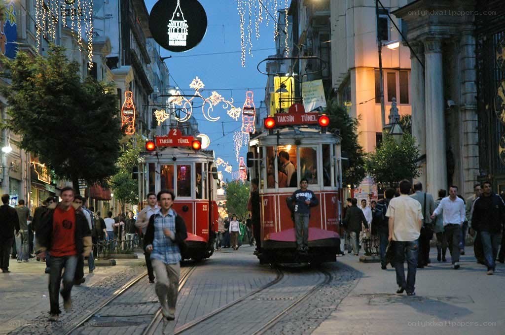 Trams on Istiklal Avenue