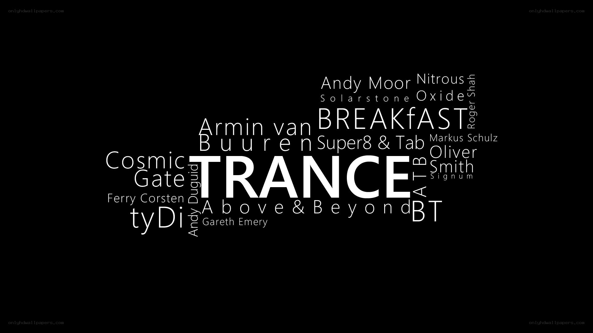 Trance music artists word cloud