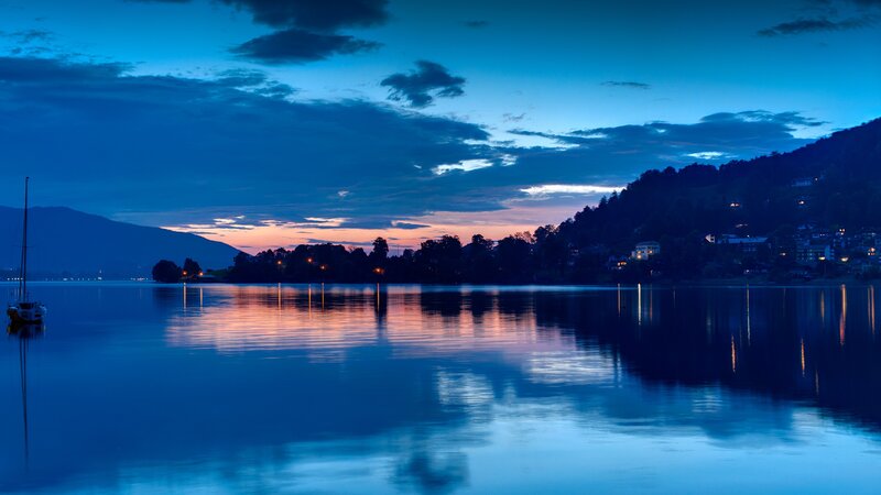 tranquil lake at dusk