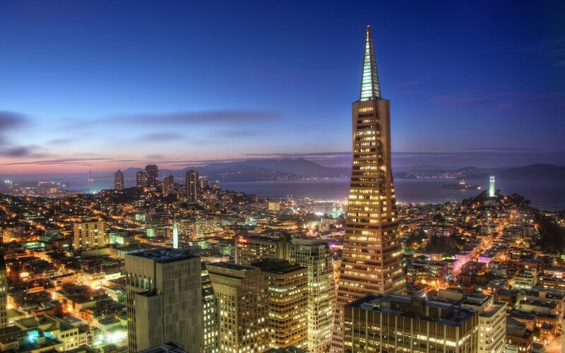 Transamerica Pyramid Building — Blue, Dramatic, Night, Photograph, Cityscape