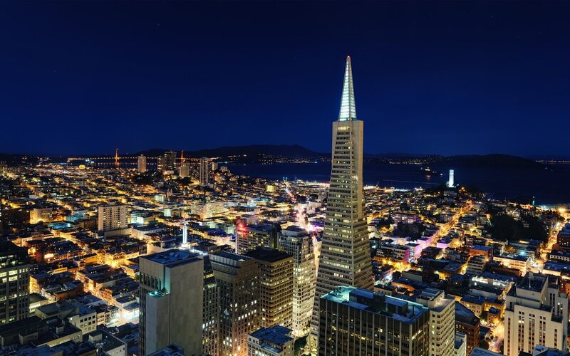 Transamerica Pyramid Building — Blue, Dramatic, Night