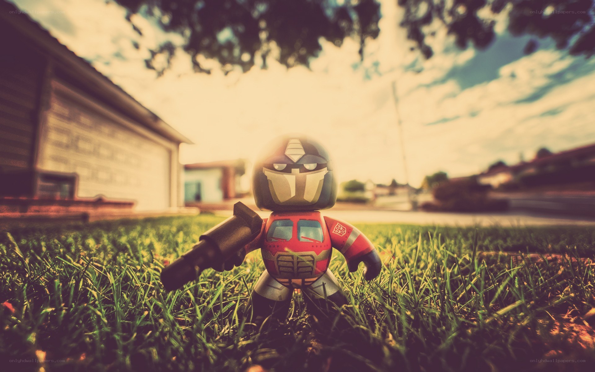 Transformer toy on grass