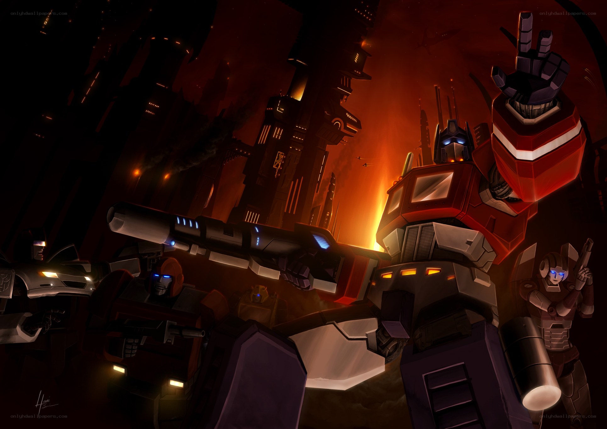 Transformers in a fiery city