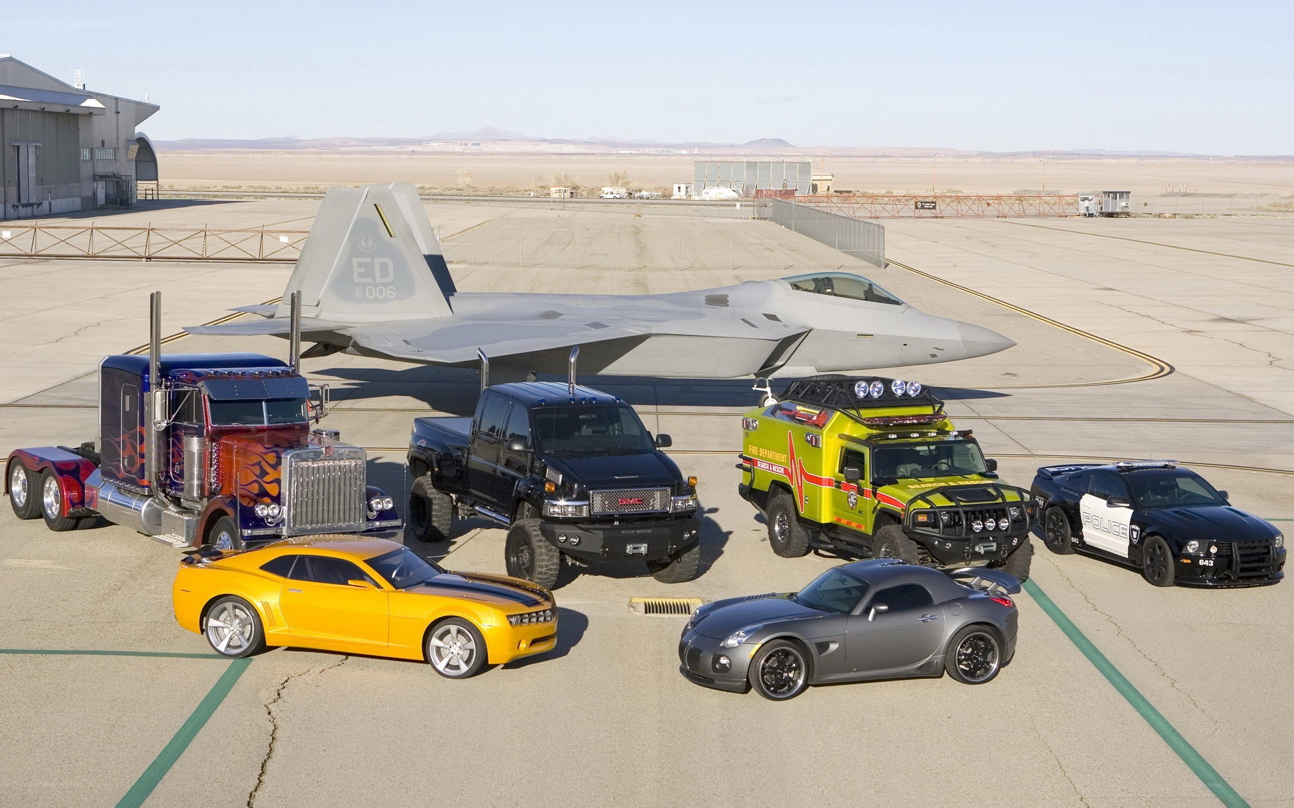 Transformers vehicles on airfield