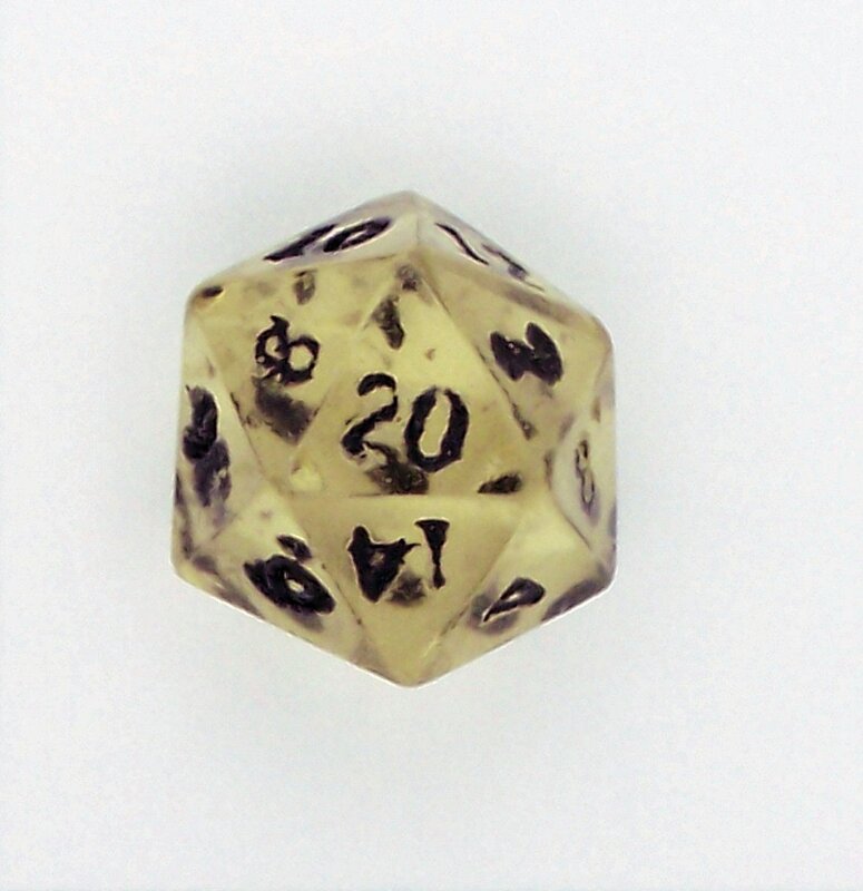 translucent d20 die