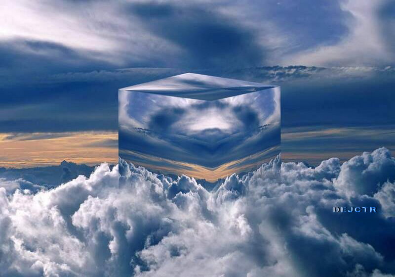 Transparent Cube in Clouds — Blue