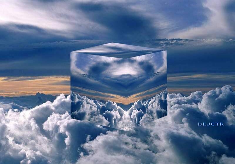 Transparent Cube in Clouds
