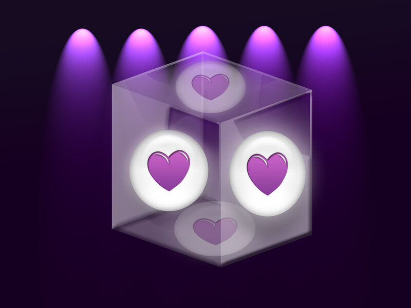 Transparent Cube with Hearts