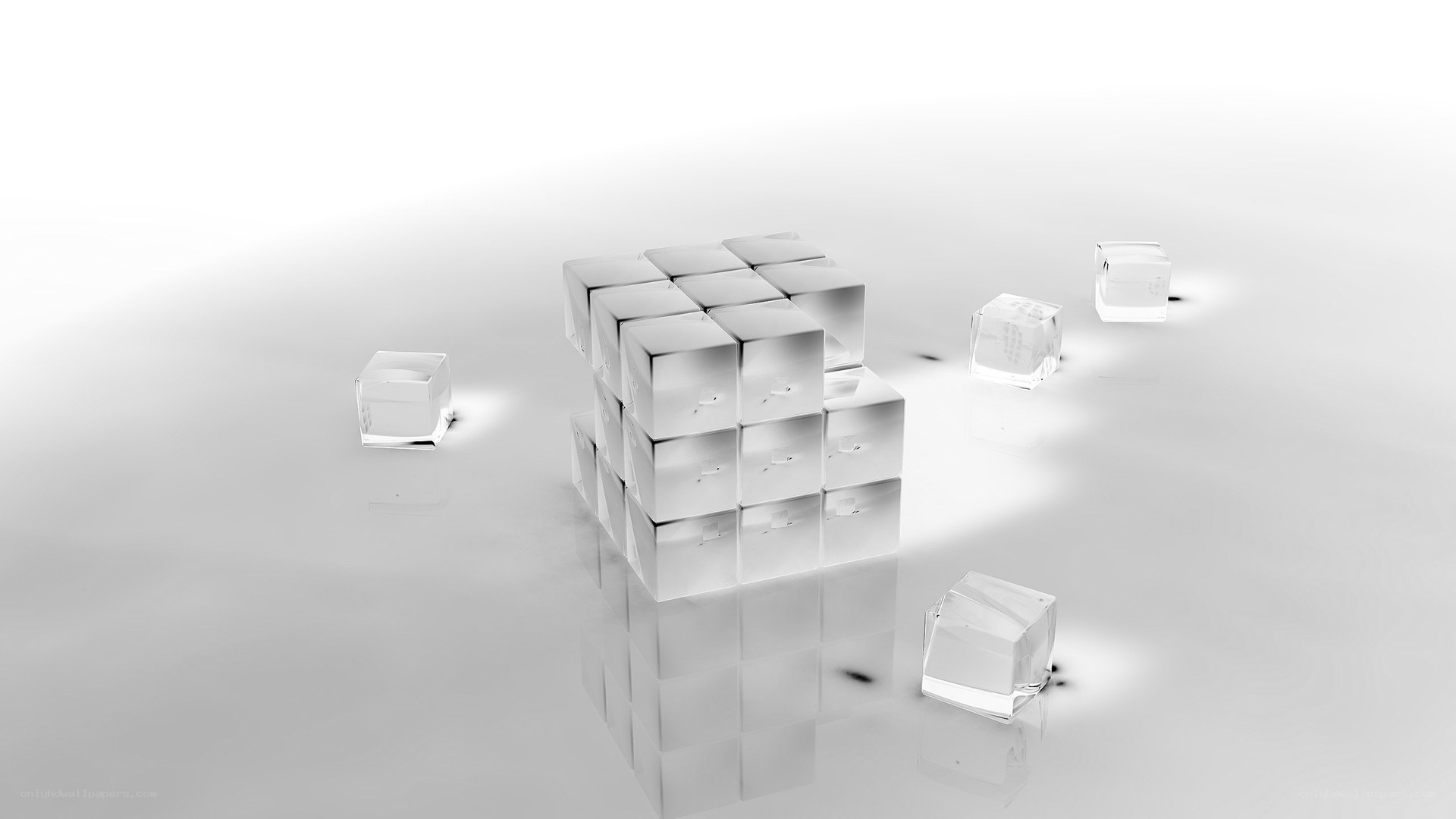 transparent cubes on reflective surface