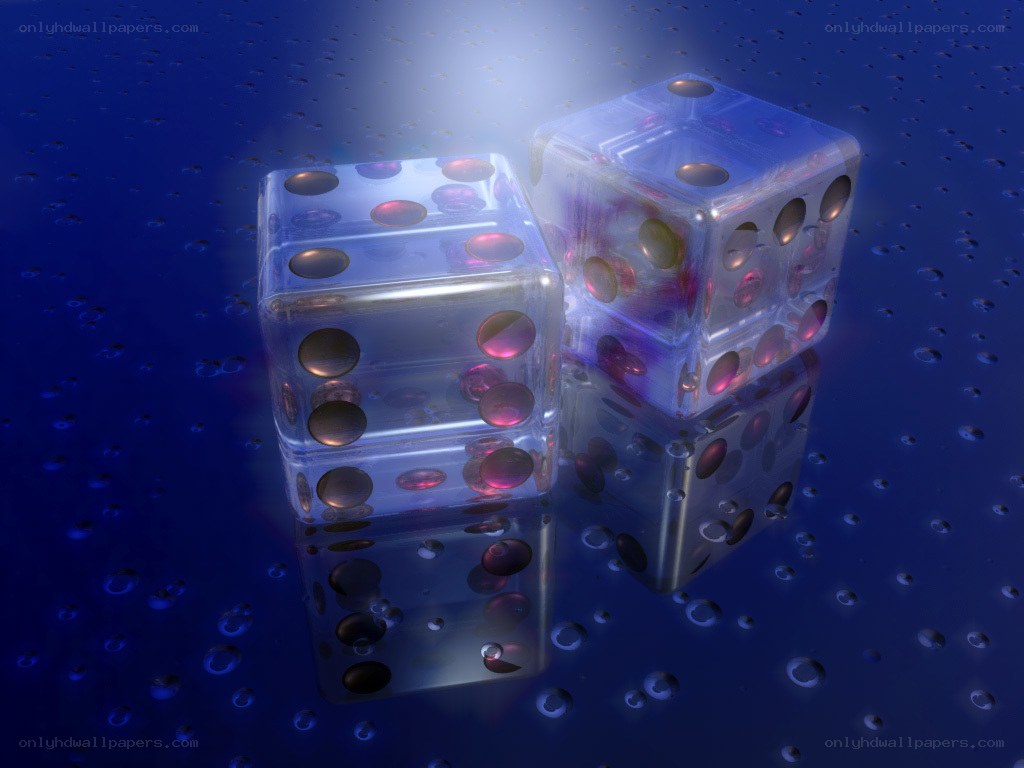 Transparent dice on blue surface