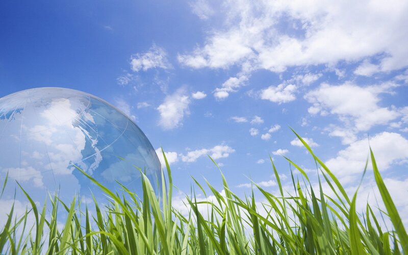 Transparent Globe in Grass — Blue, Serene