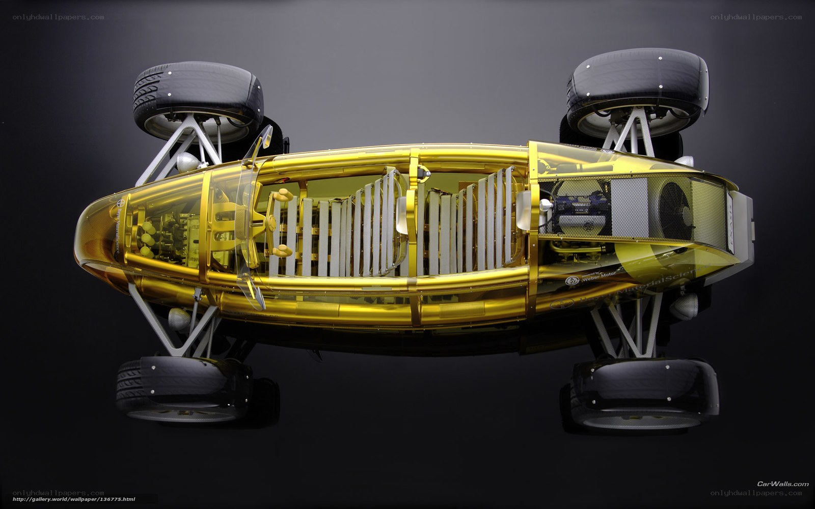 Transparent golden race car