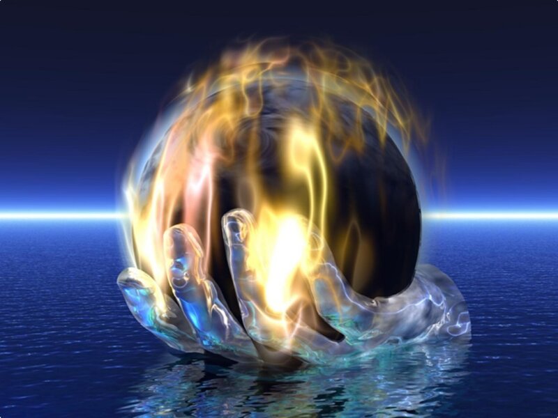 Transparent Hand Holding Fire