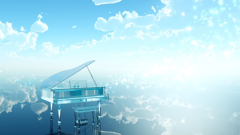 Transparent Piano in Clouds