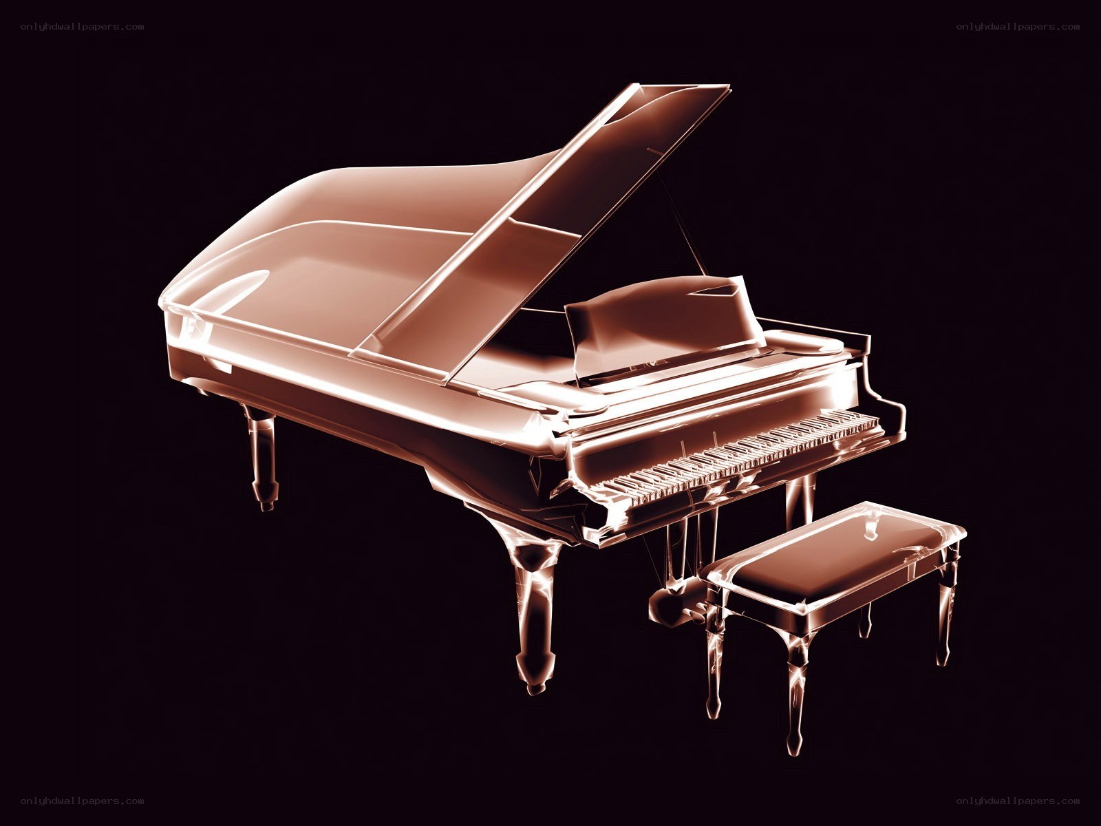 transparent piano on black