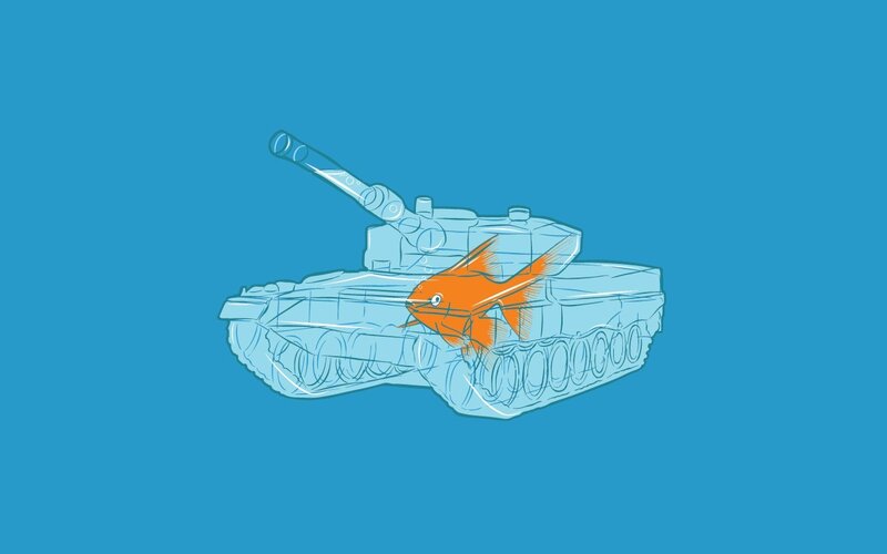 Transparent Tank with Fish — Blue, Playful, Illustration