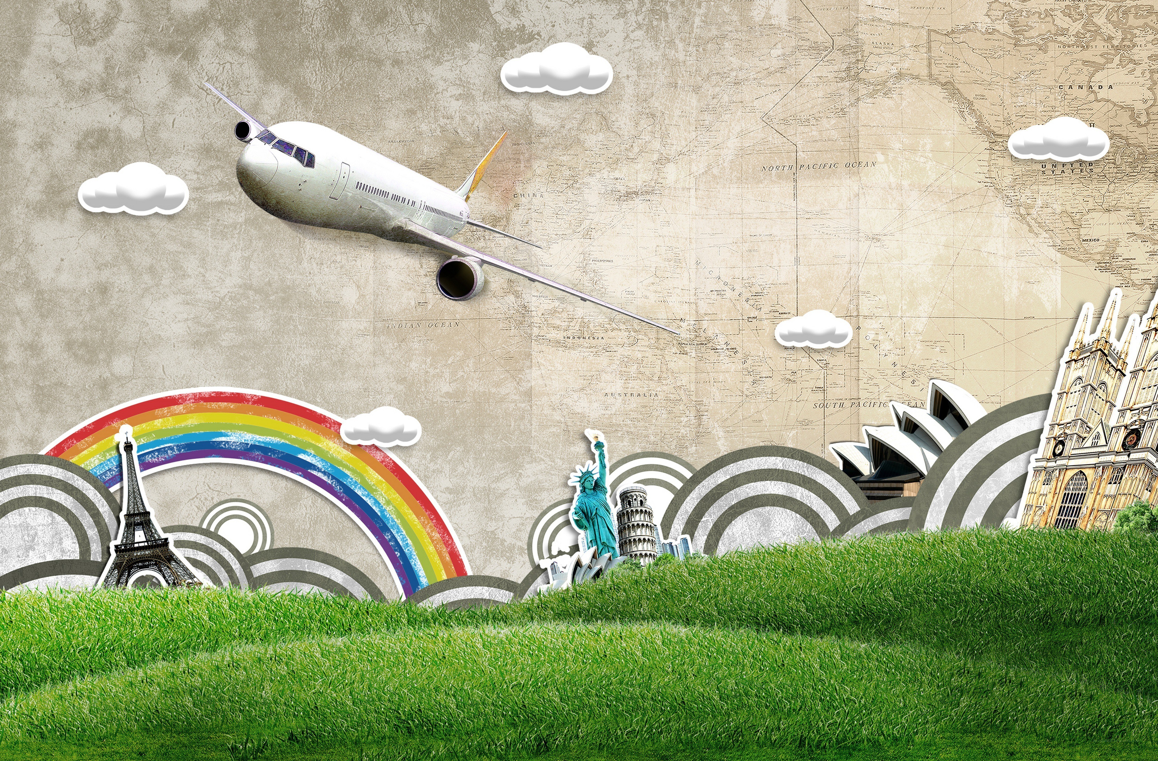 Travel and world landmarks collage