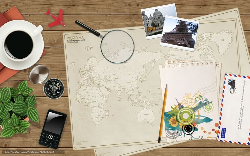 travel planning desk setup