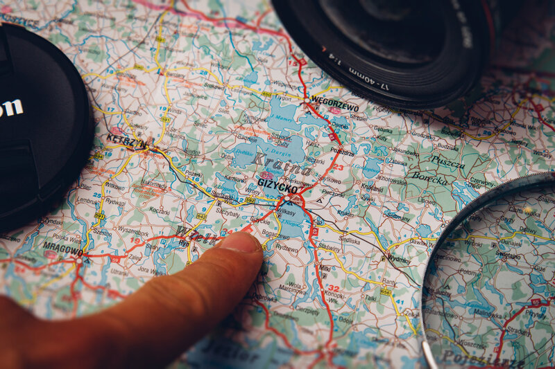 travel planning with map and camera