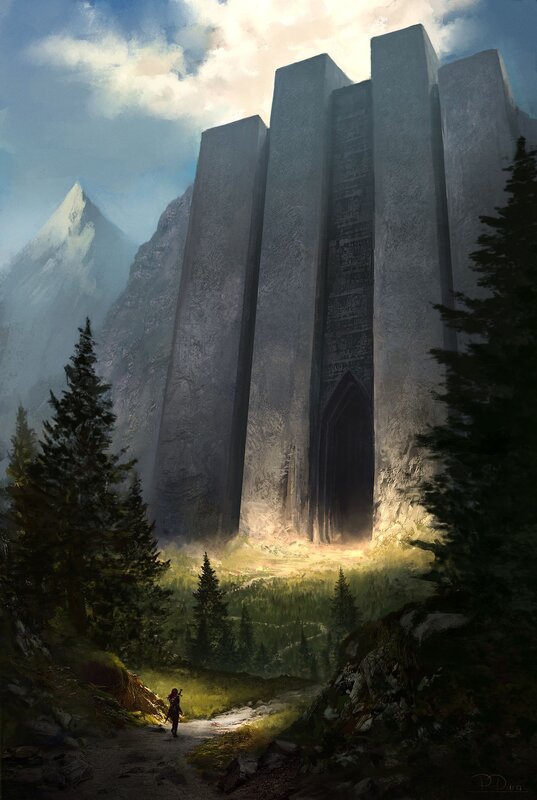 Traveler Approaching Ancient Gate