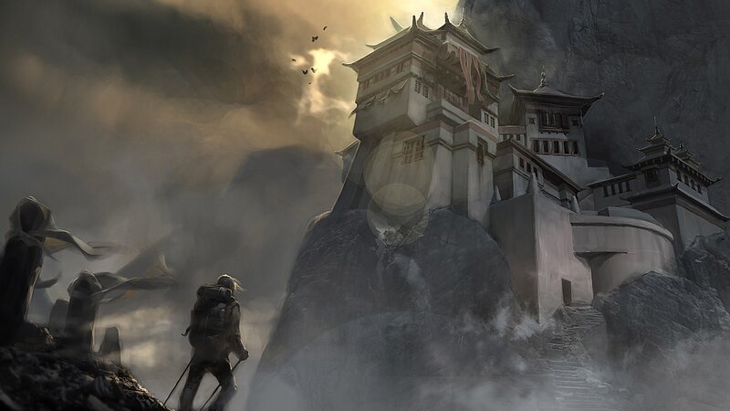 Traveler Approaching Temple