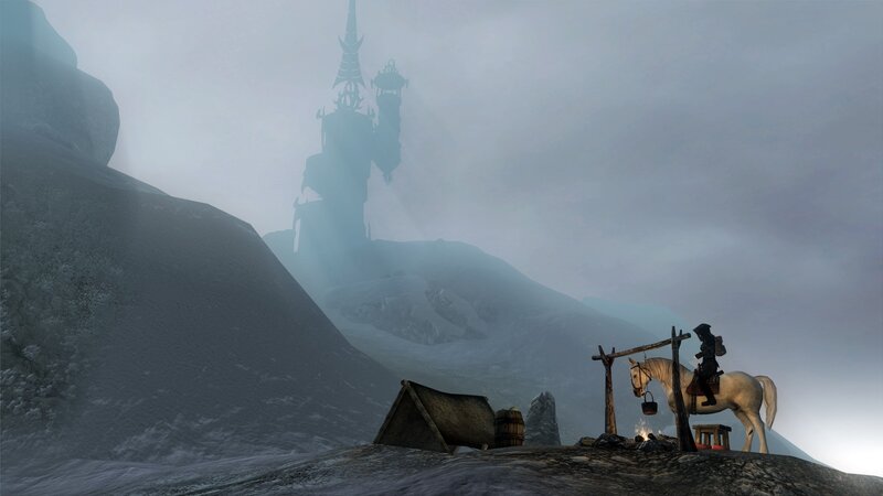 Traveler at a mountain camp