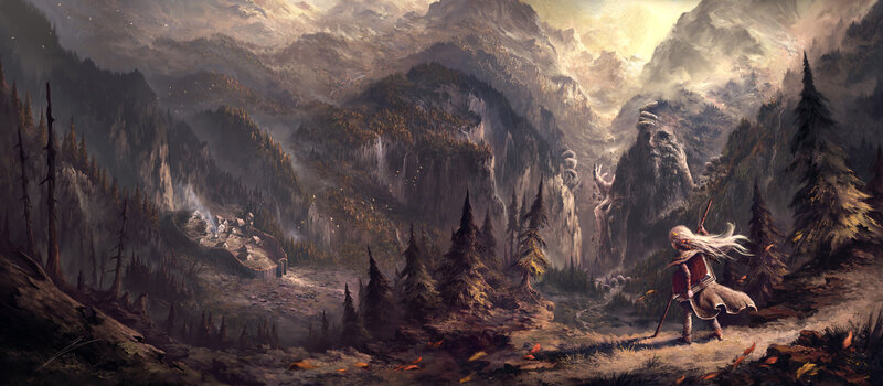 Traveler in Mountain Valley — Brown